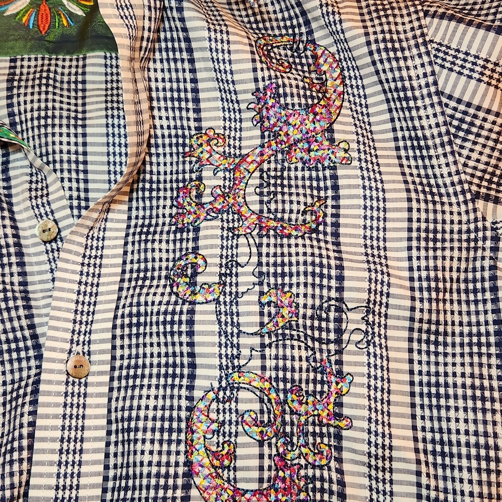 Robert Graham Plaid Embroidered Mens Shirt Suze Large - Picture 9 of 16